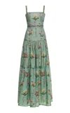 Agua By Agua Bendita Lima Tiered Linen Maxi Dress In Green