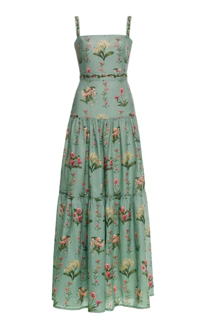 Agua By Agua Bendita Lima Tiered Linen Maxi Dress In Green