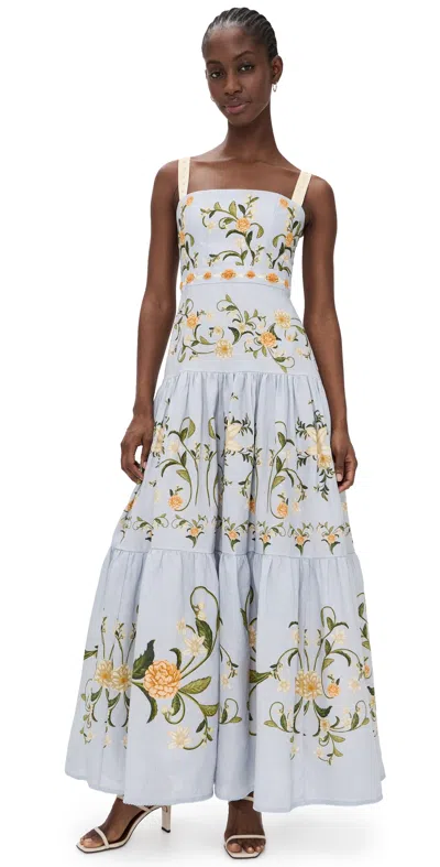 Agua By Agua Bendita Cinefila Floral-printed Linen Maxi Dress In Blue