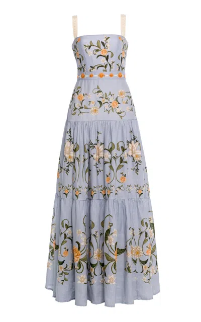 Agua By Agua Bendita Lima Valle Embroidered Linen Maxi Dress In Blue