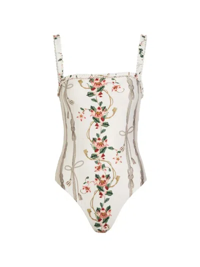 Agua By Agua Bendita Limon Navegante Floral-print Ruffled Swimsuit In Multi