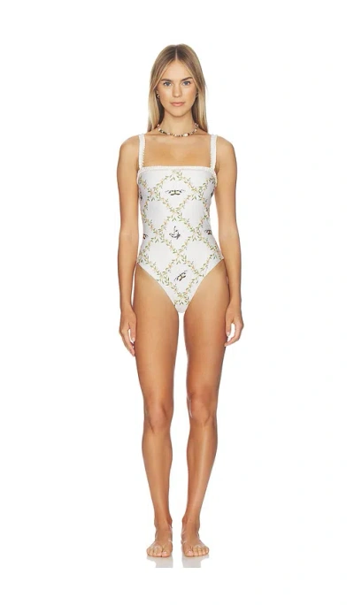 Agua By Agua Bendita Limon Azucar Printed Linen Pareo In White