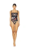 Agua By Agua Bendita Limon Paramo Ruffled-floral Swimsuit In Black