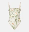 Agua By Agua Bendita Limón Printed Ruffled Swimsuit