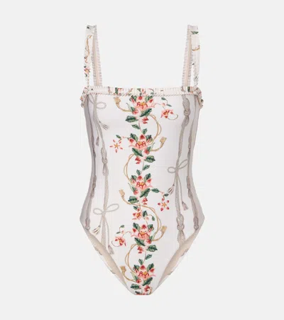Agua By Agua Bendita Limon Ruffled Embroidered Swimsuit In White