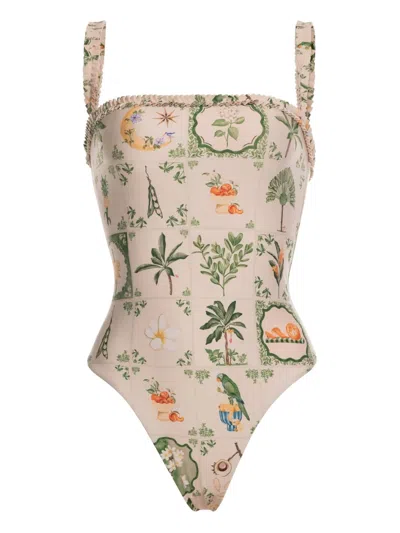 Agua By Agua Bendita Limón Wild Ruffled Floral-print Swimsuit