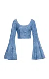 Agua By Agua Bendita Limoncillo Embroidered Linen Top In Blue