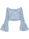 Agua By Agua Bendita Limoncillo Lymanopoda Cropped Bead-embellished Printed Linen Top In Azzurro Multi