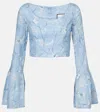 Agua By Agua Bendita Limoncillo Lymanopoda Cropped Bead-embellished Printed Linen Top In Blue