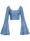 Agua By Agua Bendita Limoncillo Embroidered Linen Top In Blue