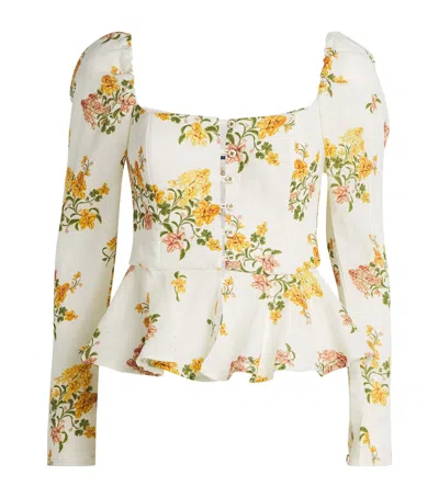 Agua By Agua Bendita Bromelia Cordillera Floral-print Linen Peplum Top In Multi