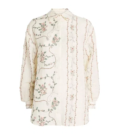 Agua By Agua Bendita Linen Cecilia Navegante Shirt In White