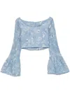 Agua By Agua Bendita Linen Crop Top In Blau