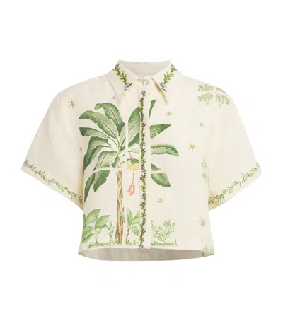 Agua By Agua Bendita Linen Embroidered Palm Print Shirt