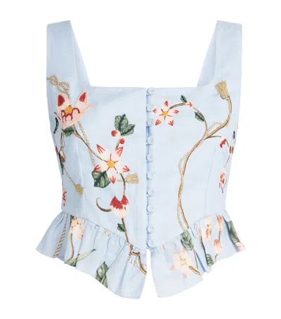 Agua By Agua Bendita Linen Eslabón Navegante Corset Top In Blue