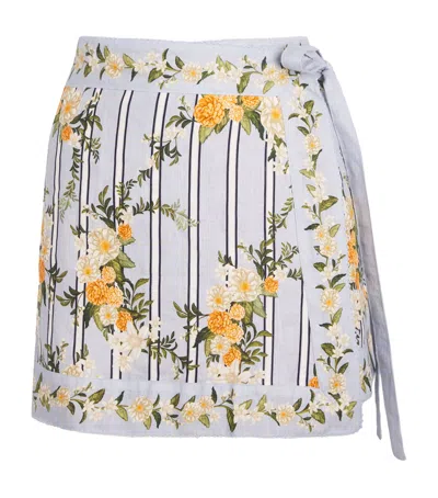 Agua By Agua Bendita Linen Floral Luna Valle Mini Pareo In Blue