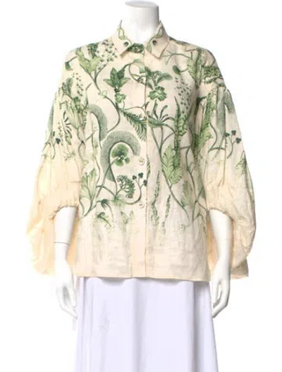 Pre-owned Agua By Agua Bendita Linen Floral Print Blouse In Neutral