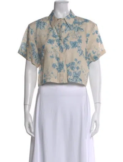Pre-owned Agua By Agua Bendita Linen Floral Print Blouse In Neutral