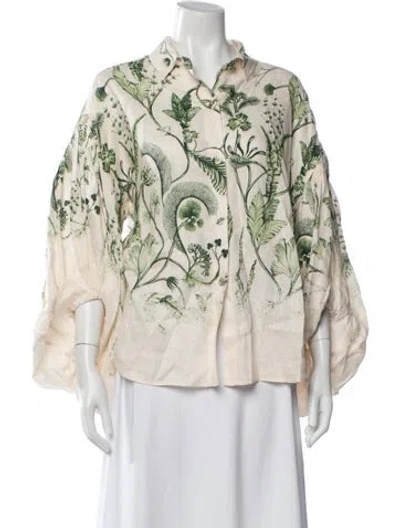 Pre-owned Agua By Agua Bendita Linen Floral Print Blouse In Neutral