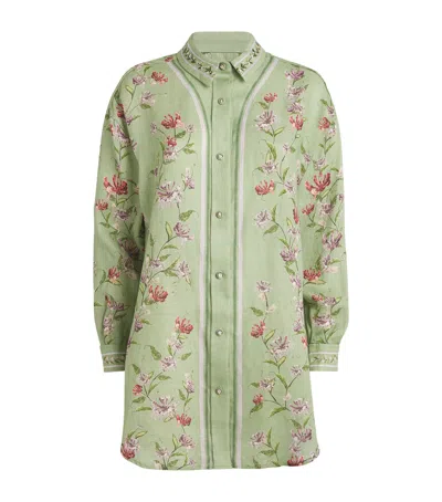 Agua By Agua Bendita Linen Floral Print Cecilia Shirt In Green