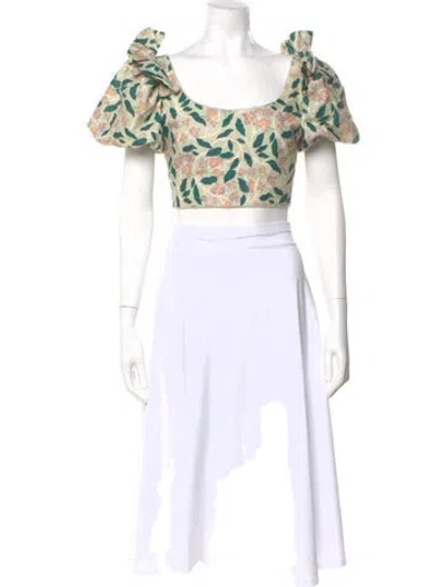 Pre-owned Agua By Agua Bendita Linen Floral Print Crop Top In Multi