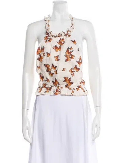 Pre-owned Agua By Agua Bendita Linen Floral Print Crop Top In Pink