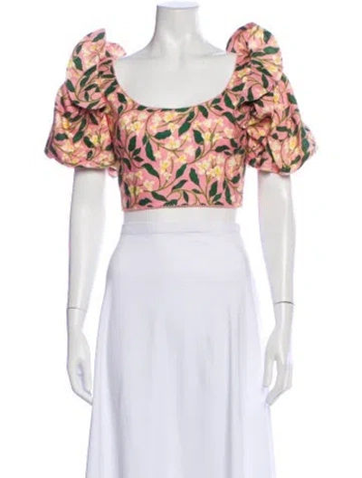 Pre-owned Agua By Agua Bendita Linen Floral Print Crop Top In Pink