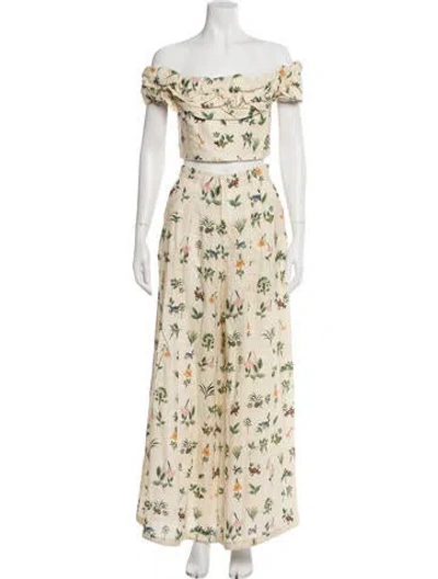 Pre-owned Agua By Agua Bendita Linen Floral Print Pant Set In Yellow