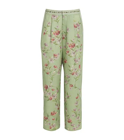 Agua By Agua Bendita Linen Floral Wide-leg Trousers In Green