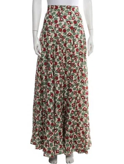 Pre-owned Agua By Agua Bendita Linen Long Skirt In Green/neutrals