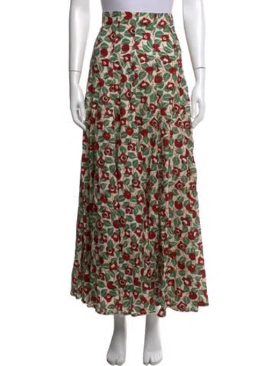 Pre-owned Agua By Agua Bendita Linen Long Skirt In Green/neutrals