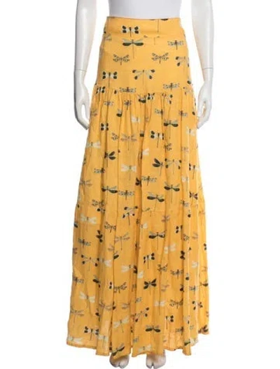 Pre-owned Agua By Agua Bendita Linen Long Skirt In Yellow