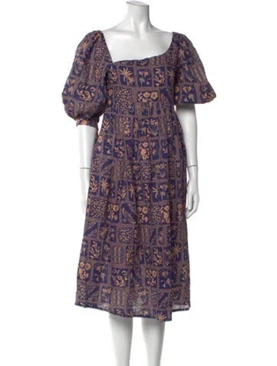 Pre-owned Agua By Agua Bendita Linen Midi Length Dress In Blue