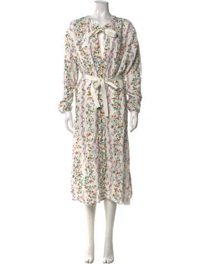 Pre-owned Agua By Agua Bendita Linen Midi Length Dress In White