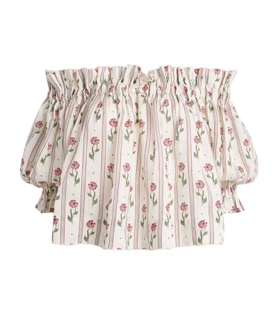 Agua By Agua Bendita Linen Off-the-shoulder Urucu Top In Multi