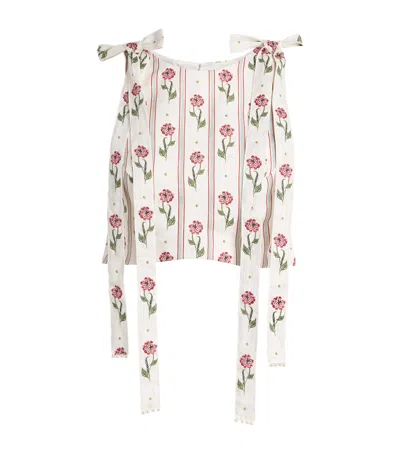 Agua By Agua Bendita Linen Olmeco Crop Top In Multi