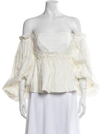 Pre-owned Agua By Agua Bendita Linen Printed Blouse In Neutral
