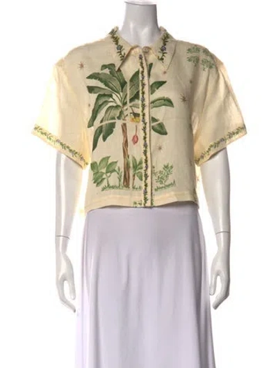 Pre-owned Agua By Agua Bendita Linen Printed Button-up Top In Multi