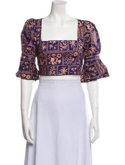 Pre-owned Agua By Agua Bendita Linen Printed Crop Top In Neutral