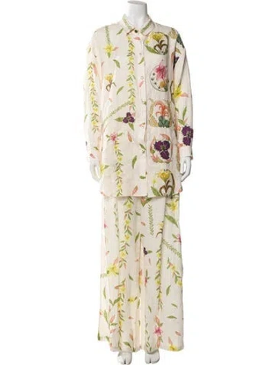 Pre-owned Agua By Agua Bendita Linen Printed Pant Set In Multi