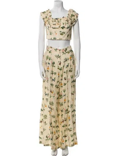 Pre-owned Agua By Agua Bendita Linen Printed Pant Set In Neutral