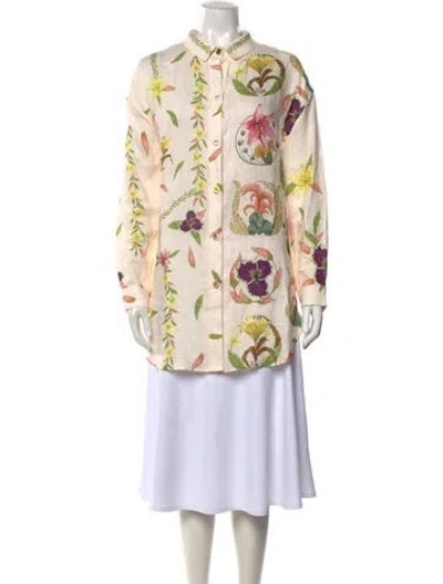 Pre-owned Agua By Agua Bendita Linen Printed Tunic In Neutrals