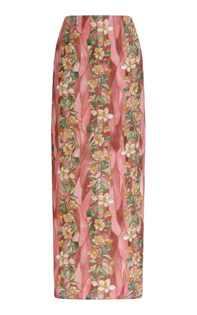 Agua By Agua Bendita Lirica Castillo Linen Maxi Skirt In Pink