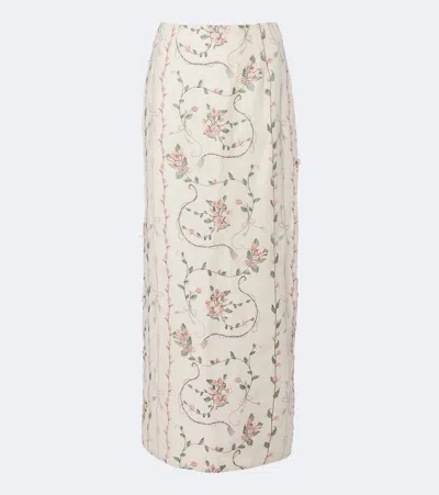 Agua By Agua Bendita Lirica Floral Embroidered Linen Maxi Skirt In Neutral