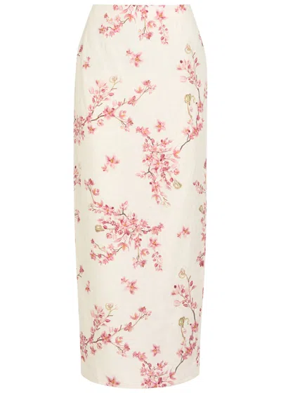 Agua By Agua Bendita Lirica Floral-print Linen Maxi Skirt In Neutral