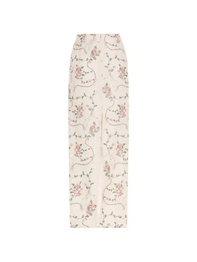 Agua By Agua Bendita Lirica Navegante Floral-embroidered Maxi Skirt In Neutrals