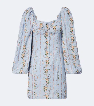 Agua By Agua Bendita Lorena Floral Puff-sleeve Minidress In Blue