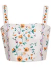 Agua By Agua Bendita Luciana Chinesis Cropped Floral-print Linen Top In White