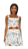 Agua By Agua Bendita Luciana Gloriosa Cropped Scalloped Embroidered Linen Tank