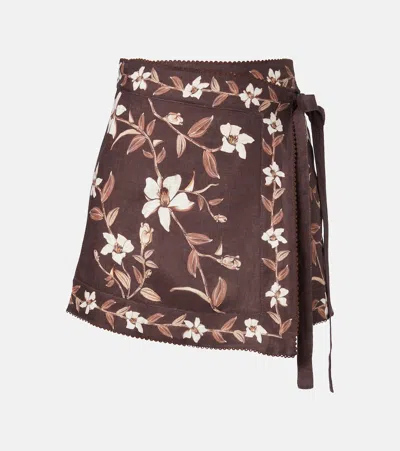 Agua By Agua Bendita Luna Floral Linen Beach Cover-up In Brown